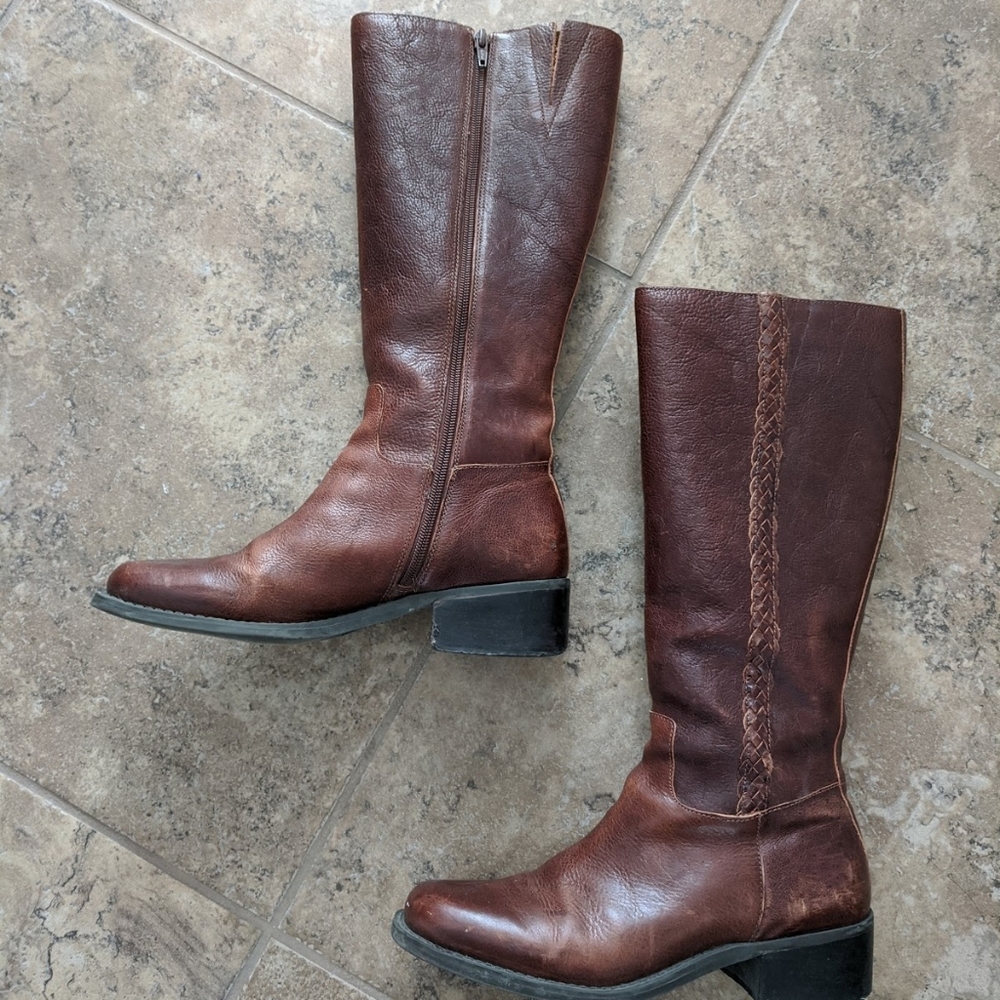 Nicole Brown Genuine Leather Braided Riding Boots